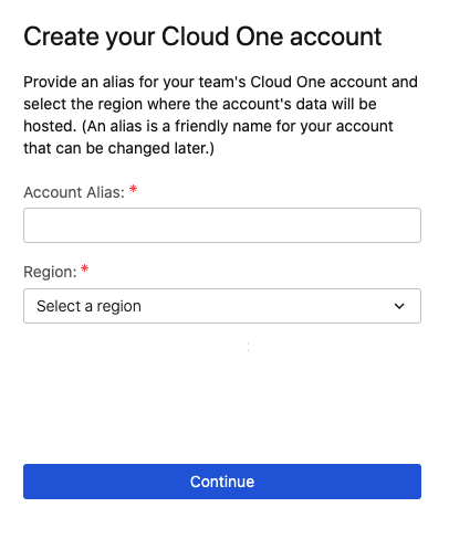 Create your Cloud One account screen