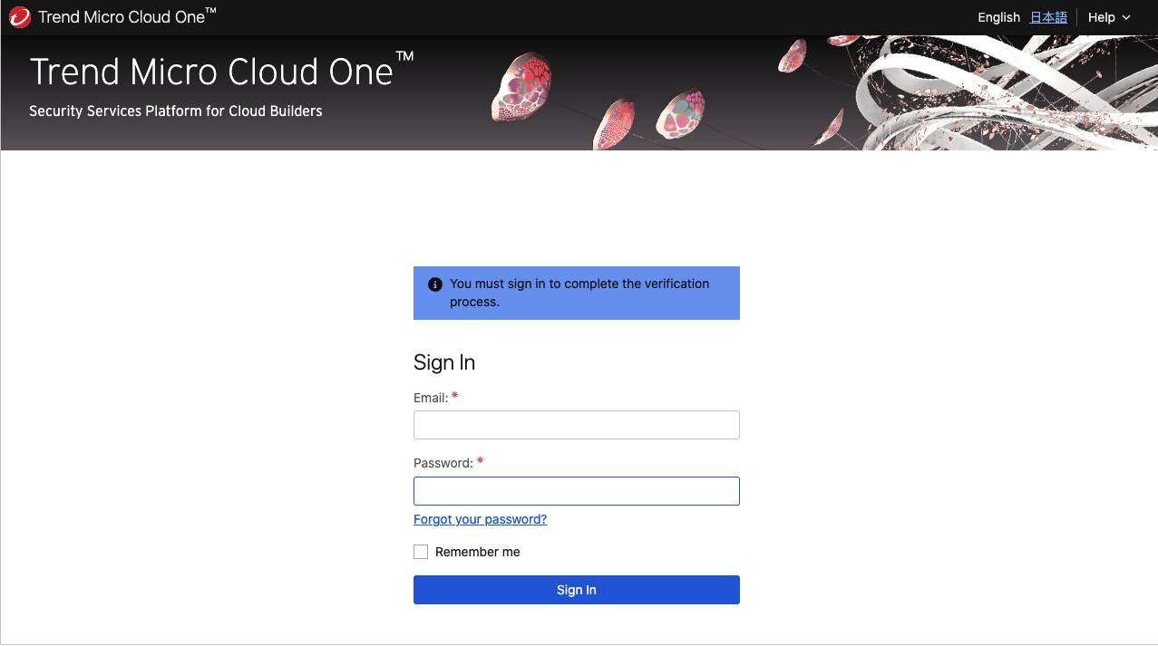 Trend Micro Cloud One Sign In page
