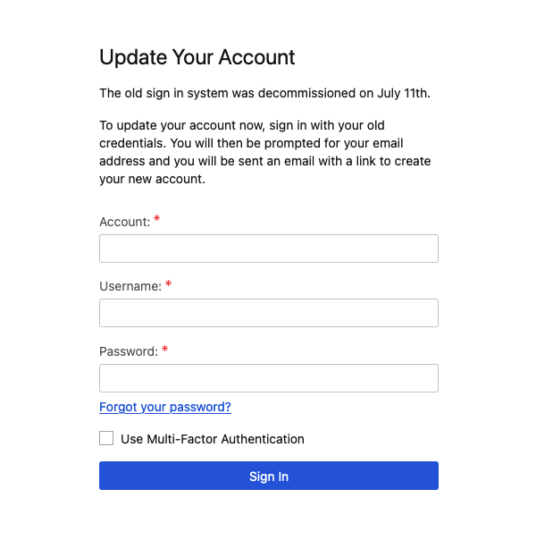Update Your Account page