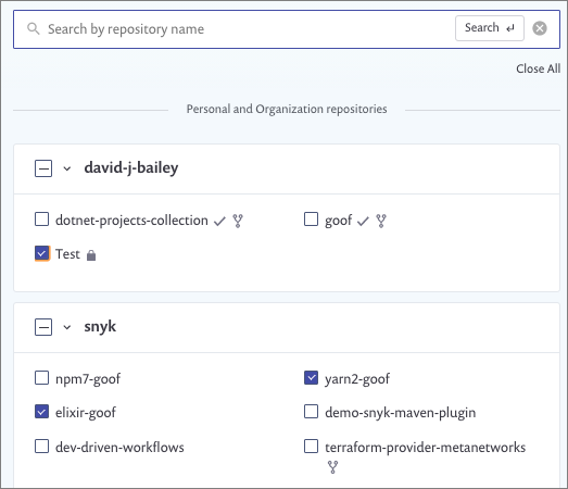 Image of the  Personal and Organization repositories area